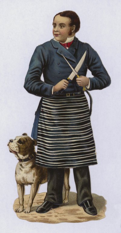 Butcher Sharpening Knife with Dog by European School