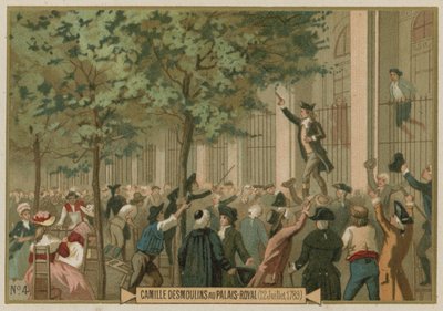 Camille Desmoulins issues his call to arms outside the Palais Royal, Paris, French Revolution, 12 July 1789 by European School