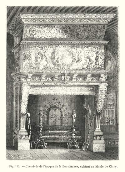 Renaissance Era Chimney, Existing at the Cluny Museum (engraving) by European School