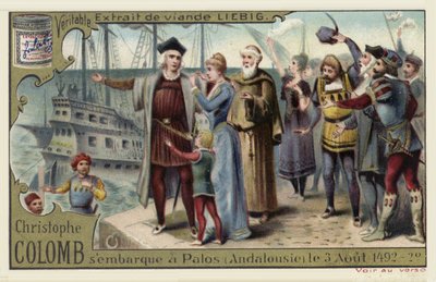 Christopher Columbus Embarks on His Voyage to the New World, Palos, Spain, 3 August 1492 by European School