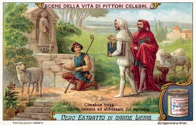 Cimabue found Giotto intently sketching sheep by European School