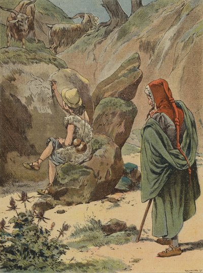 Cimabue watching the young Giotto drawing a goat on a rock by European School