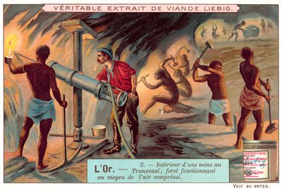 Compressed Air Drill in a Gold Mine in Transvaal by European School