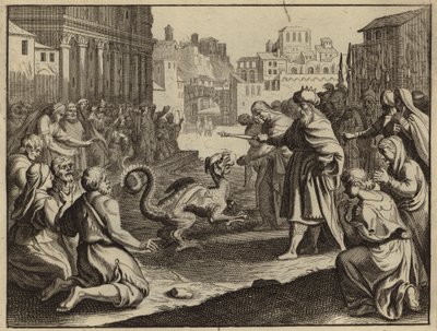 Daniel Destroying the Idol of Bel and the Dragon (engraving) by European School
