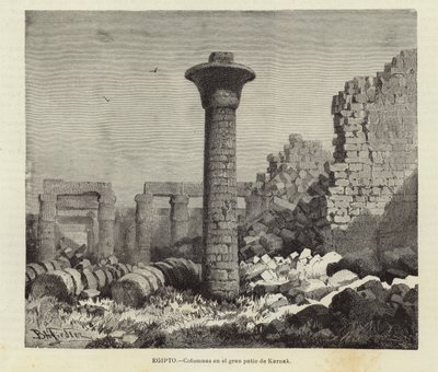 Egypt - Columns in the Great Court of Karnak by European School
