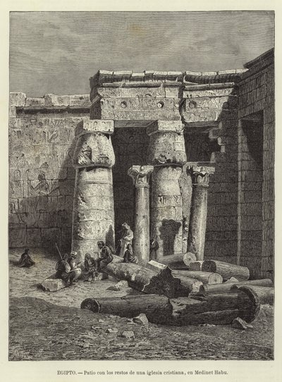 Egypt - Courtyard with the Remains of a Christian Church in Medinet Habu by European School