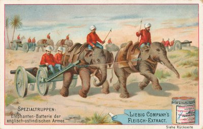 English Soldiers Pulled by Elephants in India by European School
