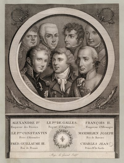 European Royalty of the Early 19th Century: Tsar Alexander I of Russia; George, Prince of Wales, Regent of King George III; Francis II, Holy Roman Emperor; Grand Duke Konstantin Pavlovich of Russia; Maximilian Joseph, King of Bavaria and Elector of the Pa by European School