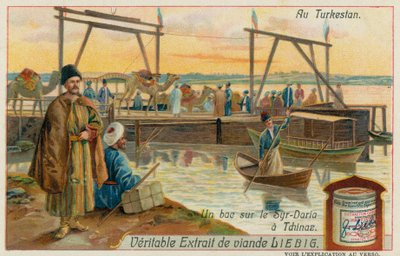 Ferry Crossing the Syr-Darya River at Khujand in Tajikistan by European School