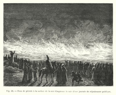 Petroleum Fires on the Surface of the Caspian Sea on the Evening of a Public Celebration by European School