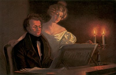 Franz Schubert at the piano by European School