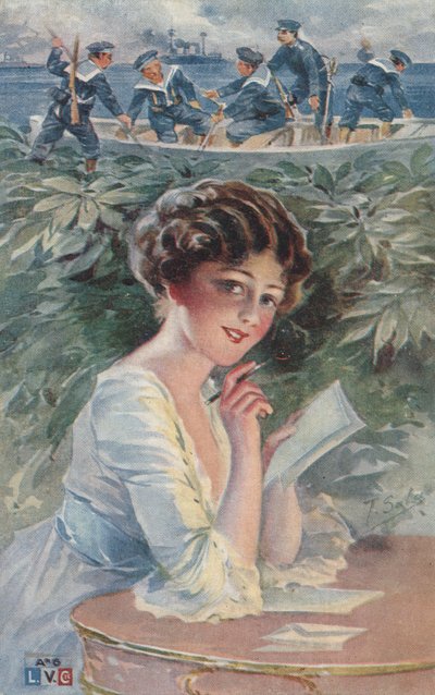 Girl Writing to a Sailor by European School