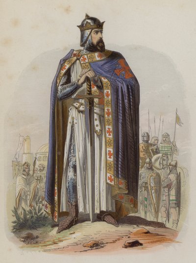 Godfrey of Bouillon, Frankish Leader of the First Crusade and First Ruler of the Kingdom of Jerusalem (colored engraving) by European School