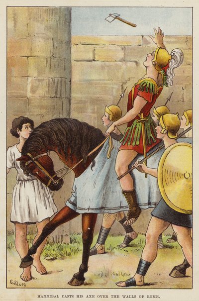 Hannibal casting his axe over the walls of Rome by European School