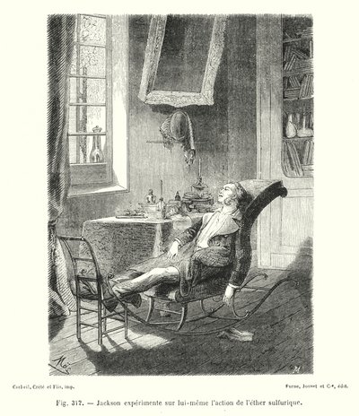 Jackson Experimenting on Himself with the Effects of Sulfuric Ether (engraving) by European School