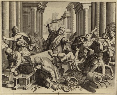 Jesus Christ driving the money changers from the Temple by European School