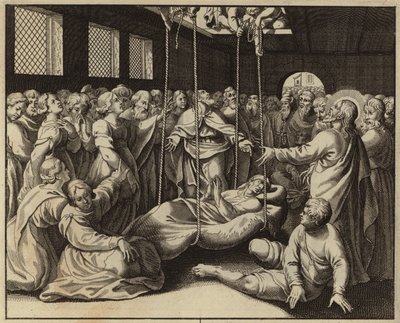 Jesus Christ healing a paralysed man by European School