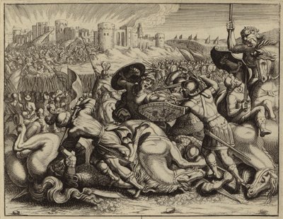 Joshua and the Israelites Conquering and Burning the City of Ai (engraving) by European School