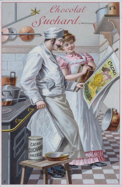Kitchen scene, advertisement for Suchard cocoa by European School