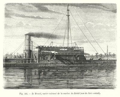 The Brazil, Armored Ship of the Brazilian Navy, View of the Central Fort (engraving) by European School