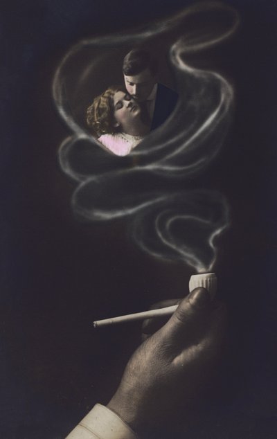 Lovers Embracing in the Smoke from a Pipe by European School