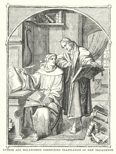 Luther and Melancthon correcting translation of New Testament by European School