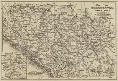 Map of Herzegovina, Bosnia, Servia and Montenegro by European School