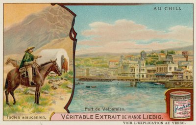 Mapuche Indians and a View of Valparaiso Port by European School