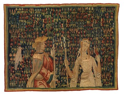 Mille Fleurs Tapestry Fragment Depicting Shepherd and Shepherdess or Lady and Youth by European School