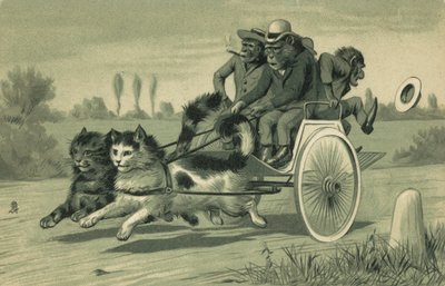 Monkeys Driving a Carriage Pulled by Two Cats by European School