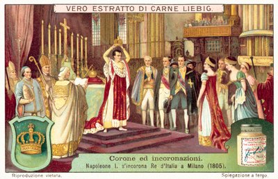 Napoleon Bonaparte crowning himself King of Italy at Milan by European School