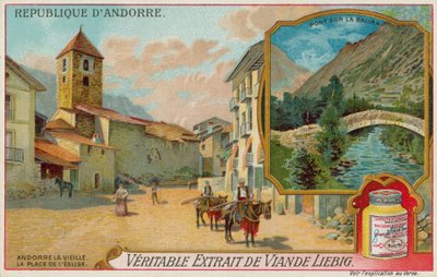 Old Church Square and a bridge over the Rio Valira by European School