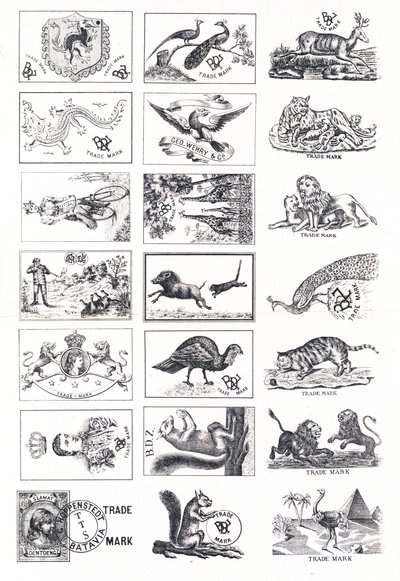 Page of trademarks, mostly involving animals by European School