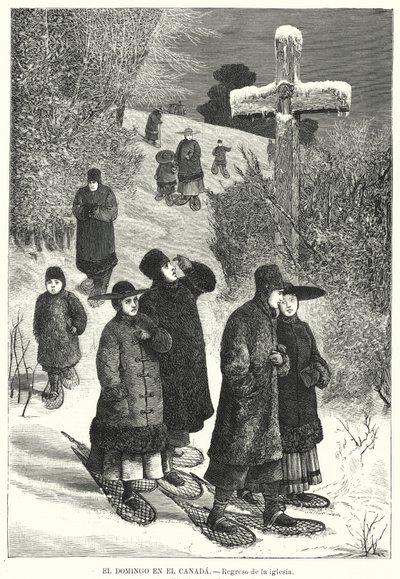 People Wearing Snowshoes Returning from Church on Sunday, Canada by European School