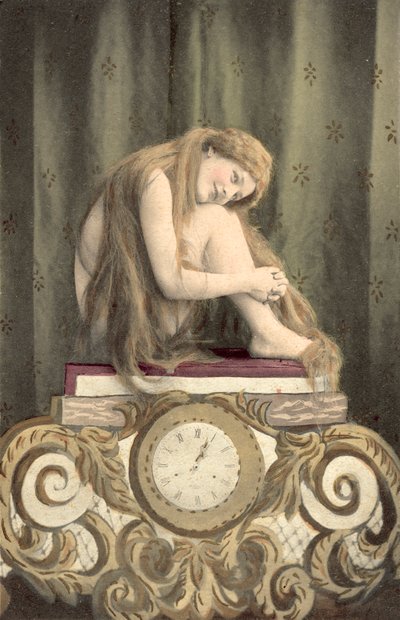 Portrait of a Girl Sitting Above a Clock by European School