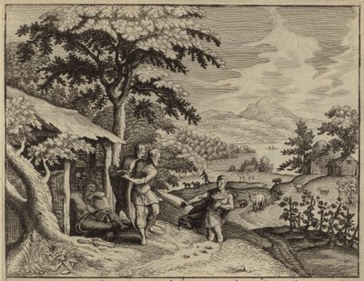 Shem and Japheth covering the nakedness of their father, Noah by European School