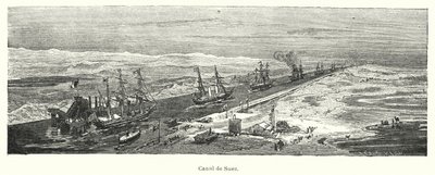 Ships passing through the Suez Canal, Egypt by European School