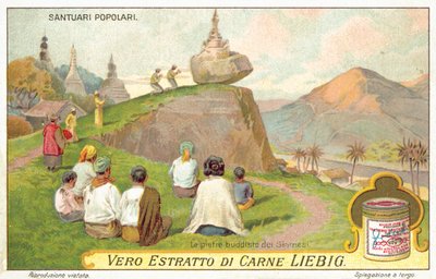 Siamese Buddhists worshipping at a balancing rock shrine by European School