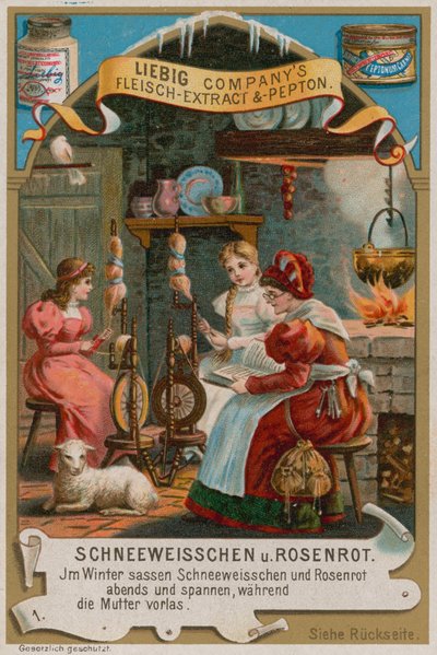 Snow White and Rose Red Spinning with Their Mother by European School
