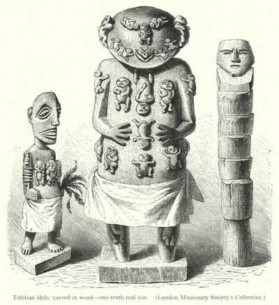 Tahitian idols, carved in wood by European School