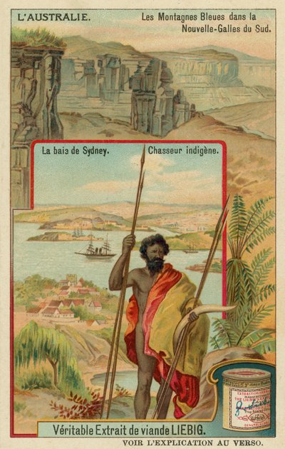 The Blue Mountains in New South Wales, the Bay of Sydney and an Aborigine Hunter by European School