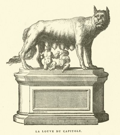 The Capitoline Wolf, Bronze Sculpture Depicting the She-Wolf Suckling Romulus and Remus, the Twin Founders of Rome by European School