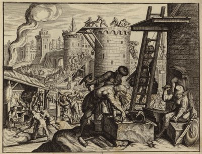 The Jews rebuilding the walls of Jerusalem by European School