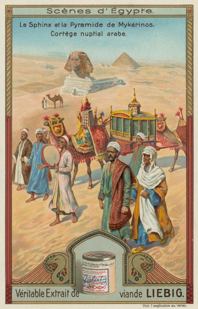 The Sphinx and the pyramid of Menkaure with an Arab wedding procession by European School