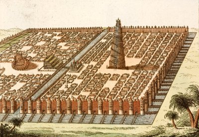 Tower of Babel, Royal Palace and Hanging Gardens of Babylon by European School