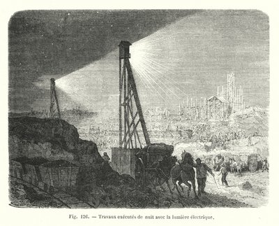 Night Work with Electric Light (engraving) by European School