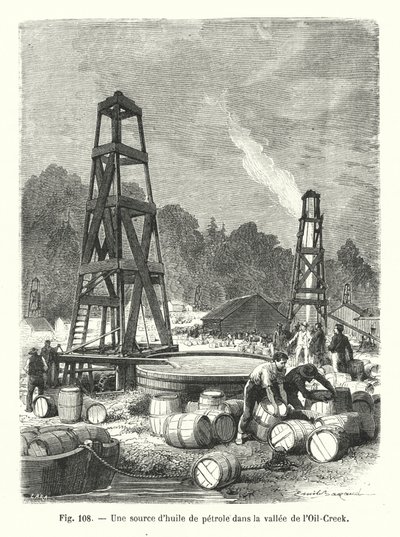 A Source of Petroleum in the Oil Creek Valley (engraving) by European School