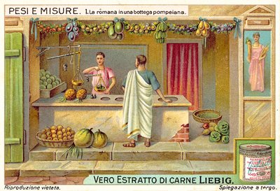 Weighing fruit in a shop in Pompeii by European School