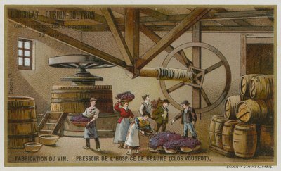 Winemaking: wine press of the Hospices de Beaune, Clos de Vougeot, Burgundy, France by European School