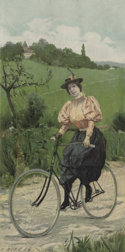 Woman Riding a Bicycle on a Country Road by European School